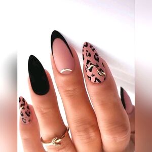 24Pcs Long Almond Leapord Press-On Nails NWT